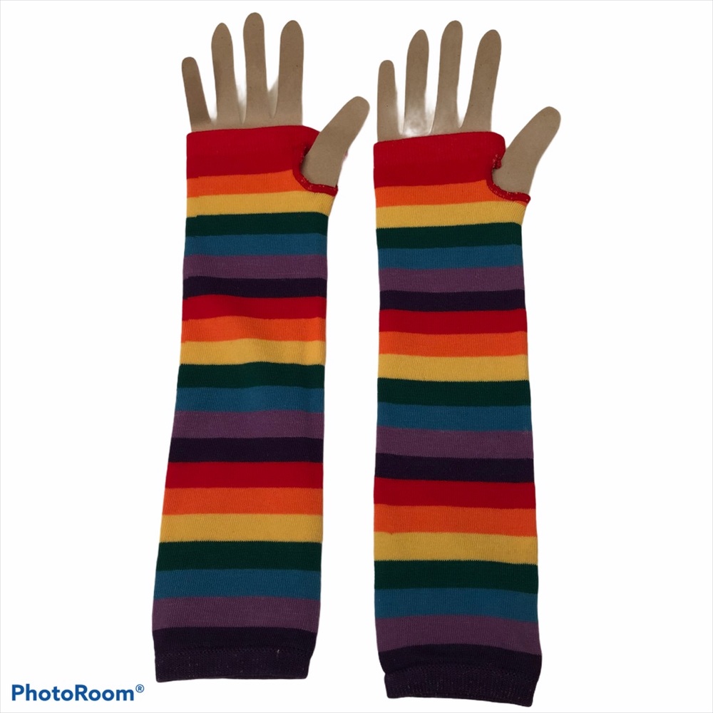 Unisex Fingerless Sweater Rainbow Gloves